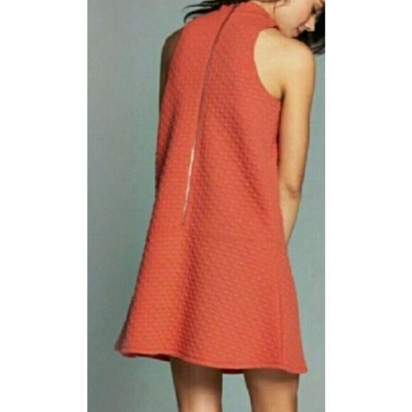 Abercrombie & Fitch Retro Textured Mock Neck Drop Waist Tangerine Mini Dress XS - Picture 2 of 10
